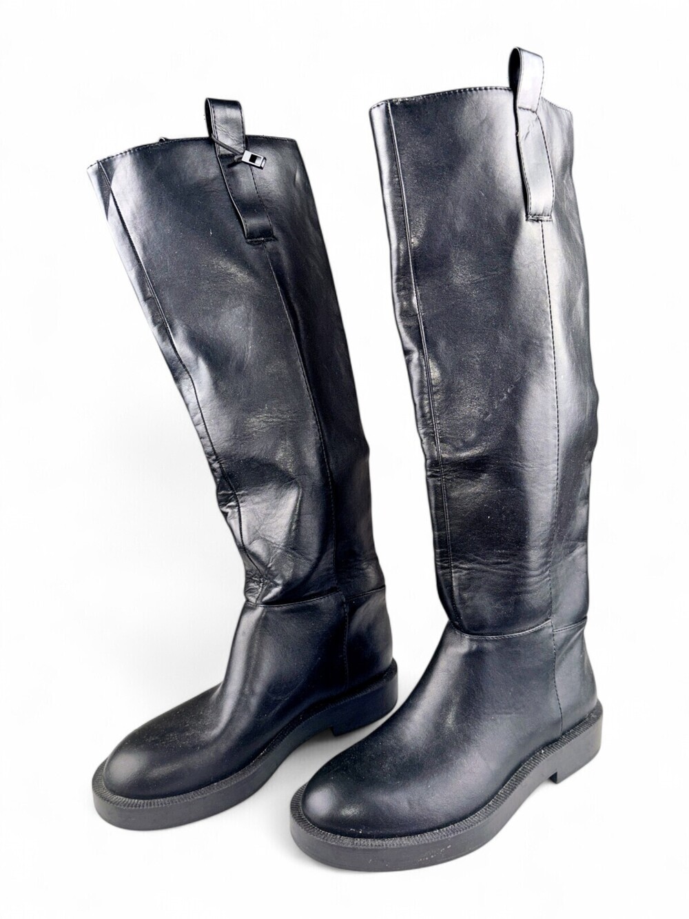 Zara Black Knee-High Combat Moto Boots EU 37 / US 7